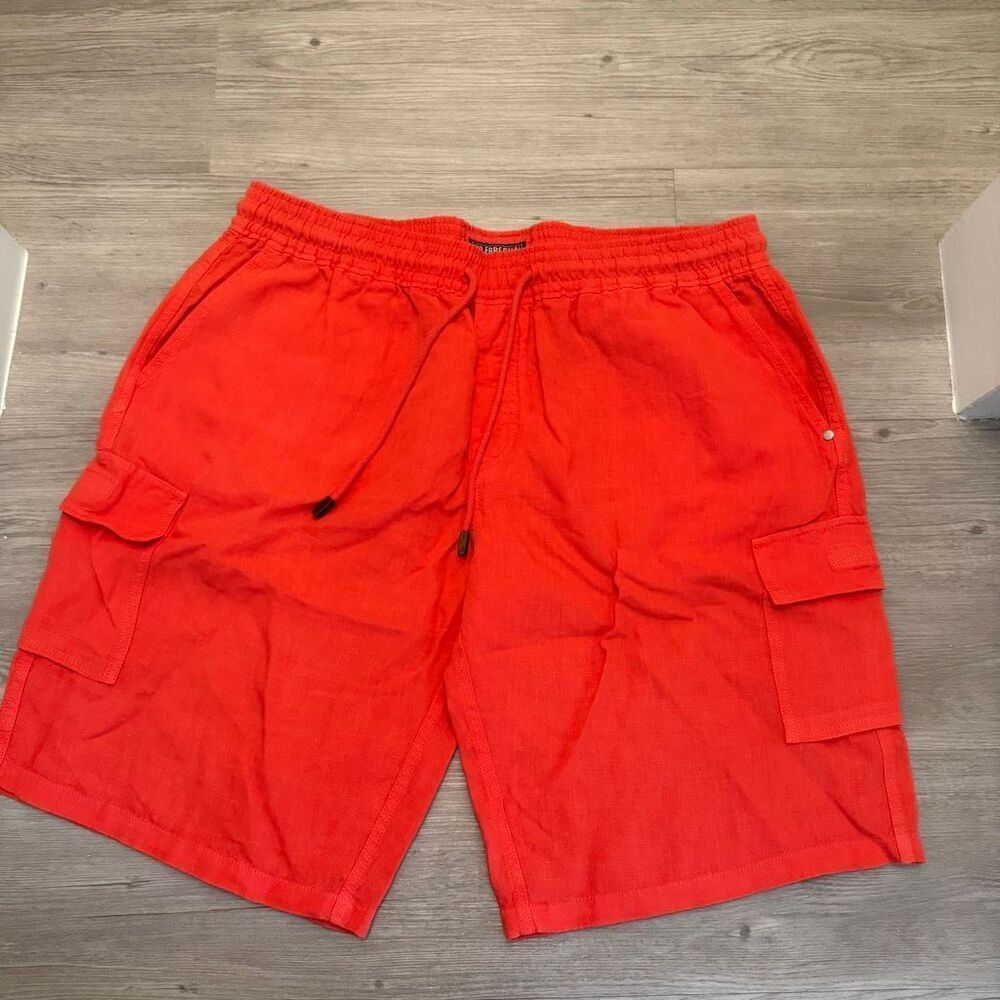 Vilebrequin Cargo Linen Drawstring Shorts Size XXXL in Bright Coral